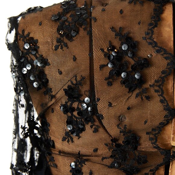 Vintage Jessica McClintock Black Lace Chiffon Dress 12 Gothic Formal Midi - Picture 7 of 9